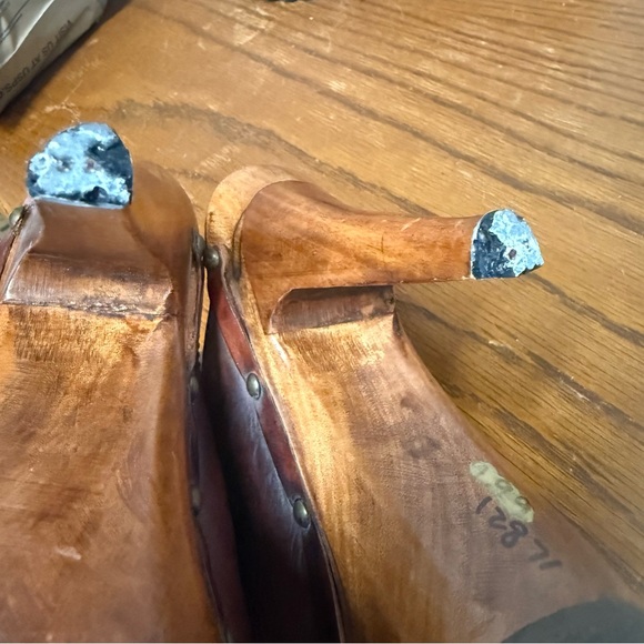 Vintage Womens 7 Heeled Clogs Brown Leather And Wood NO SIZE TAG SEE ALL. - Picture 7 of 7